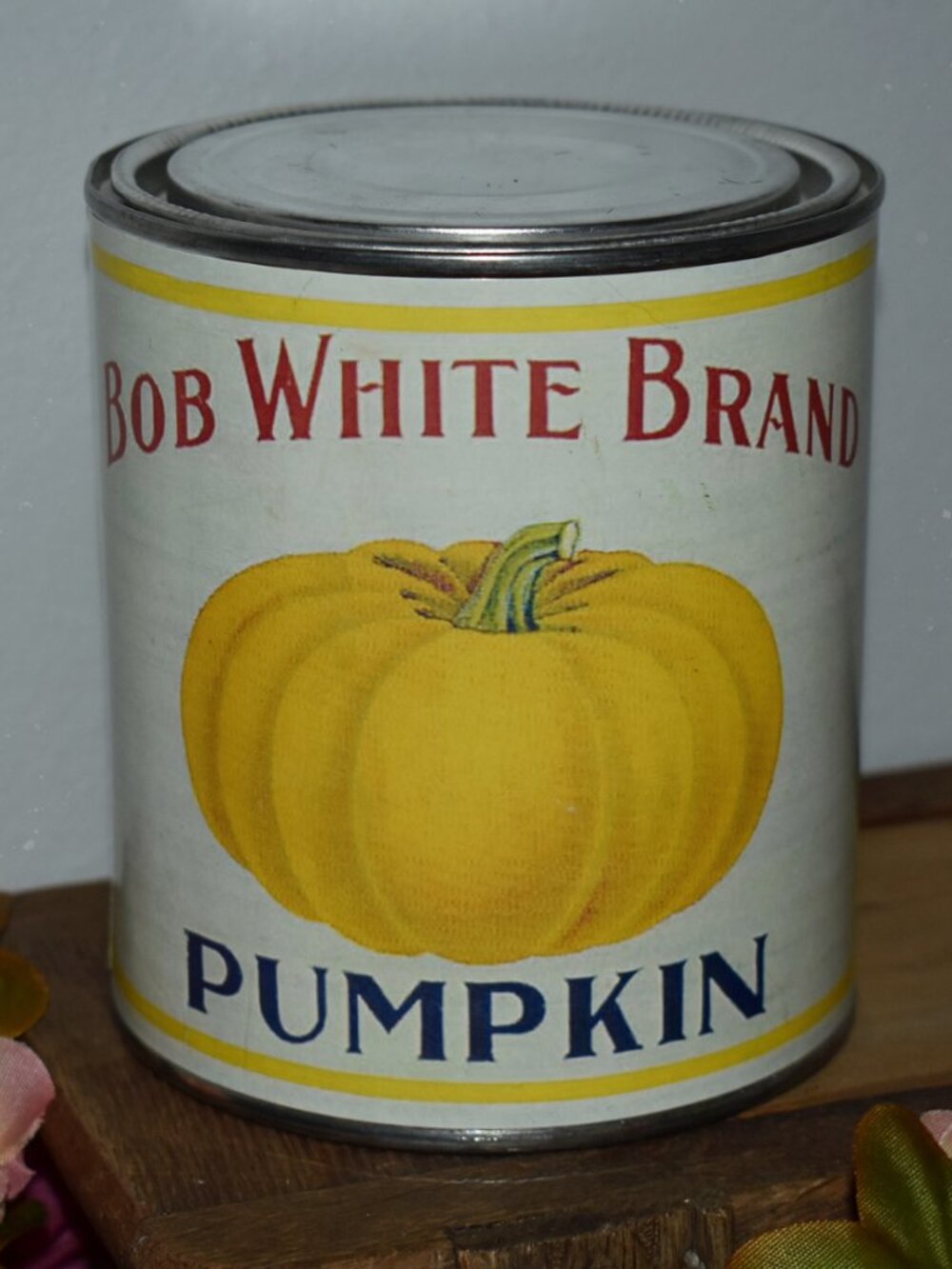 Vintage Retro Bob White Brand Pumpkin Tin Fall Halloween Country Farmhouse Decor